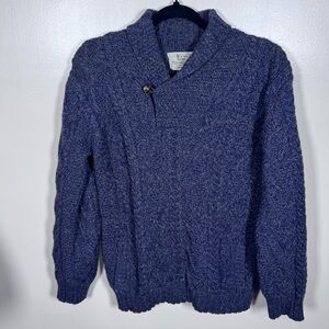 Aran Market Sz M Cable Knit 100% Merino Wool Shawl Neck Pullover Irish Sweater